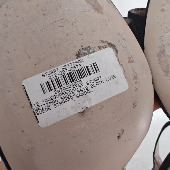 Stuart Weitzman Square Nudist 100 Pump Heels Black Suede Ankle Strap - Picture 12 of 12